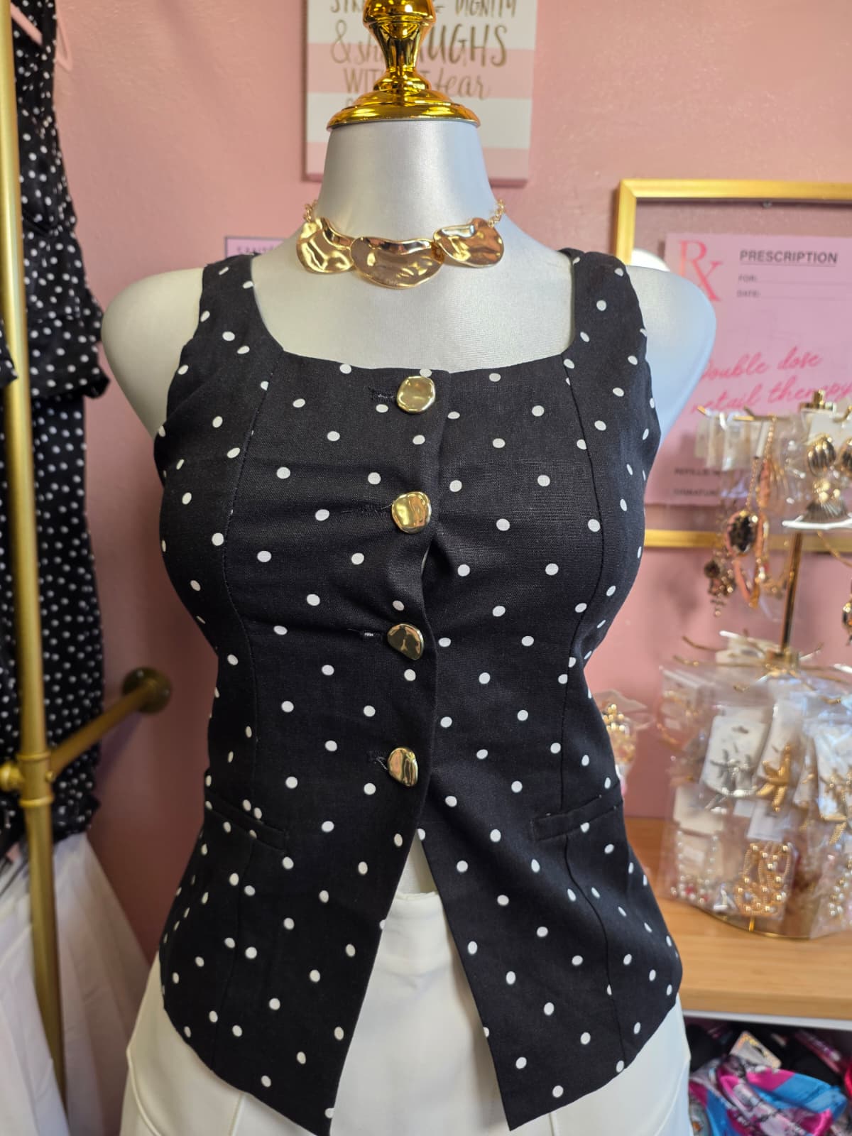 Polka vest linen