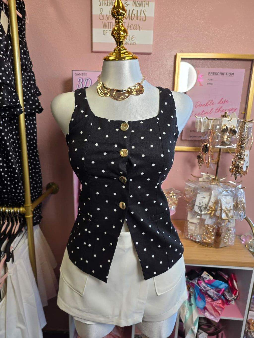 Polka vest linen